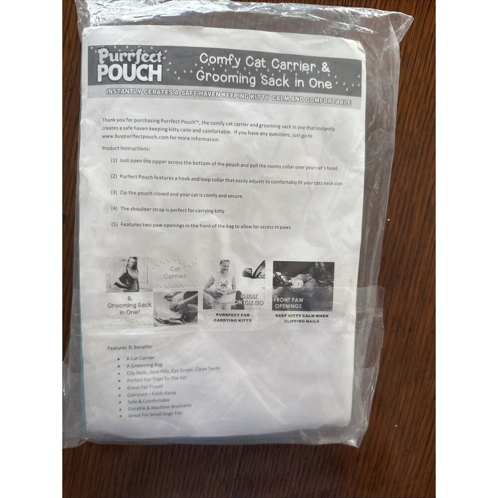 Purrfect Pouch Cat/Small Dog Carrier & Grooming Sack as seen On FB & TV